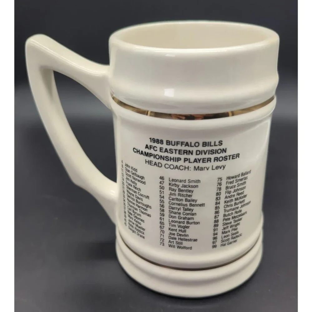 Vintage 1988 Buffalo Bills AFC East Champions Roster Ceramic Stein Mug 24oz.